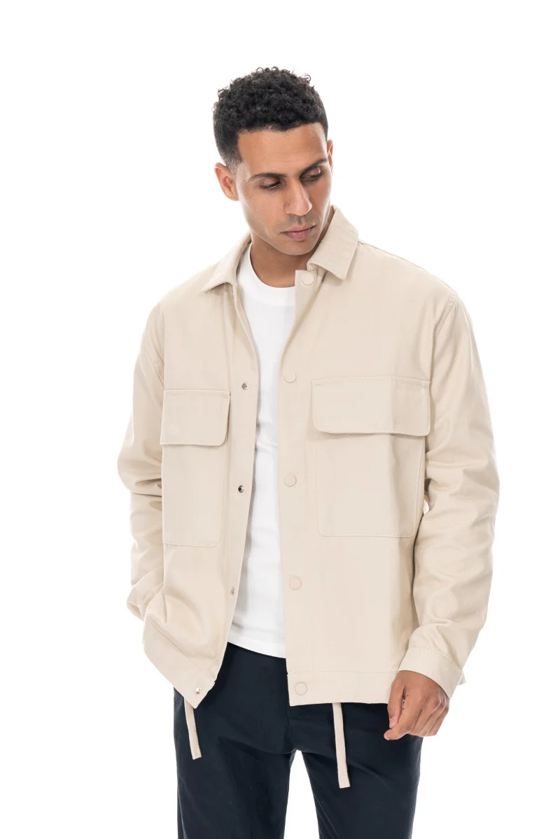 جاكيت قطني عملي بقصة مريحة - لون أبيض كريمي